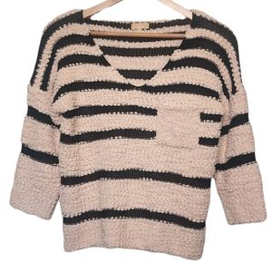 Takara Pink and Black Stripe Bouclé 3/4 Sleeve Pullover